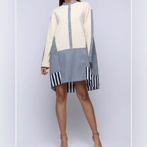 Striped Cream and Blue Women's Blouse
